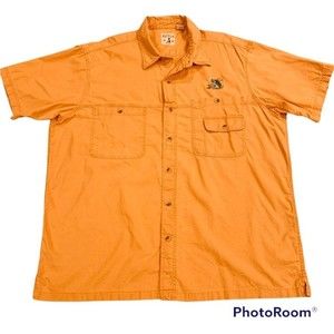 Red Head button-up, pocket shirt, embroidered fish; orange; men's 2XL (xxl)